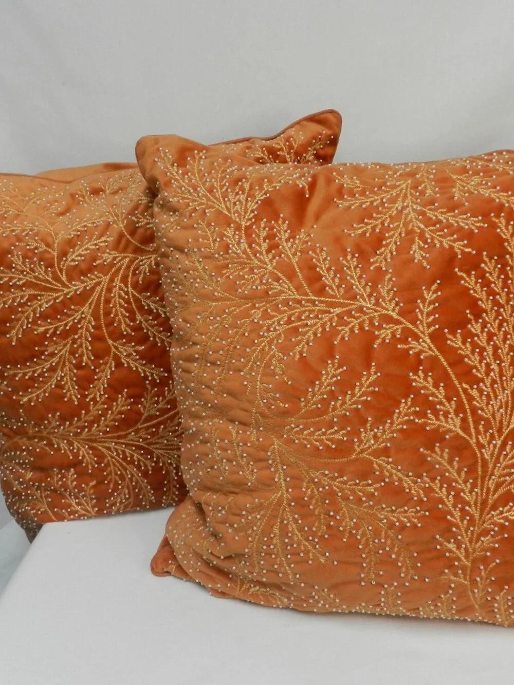 Lacourte Beaded Embroidered Tree Velvet throw pillow set 2 pair peach 18